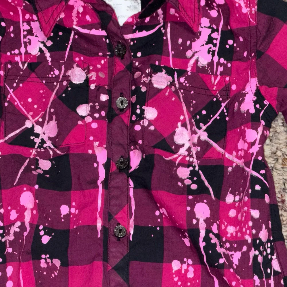 Girls size 7 Justice Pink and Black Checkered‎ Shirt, top, button down